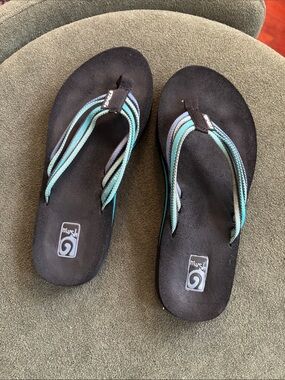 Teva Mush Women's Flip Flop Sandals in Black and Teal Straps